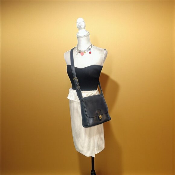 VTG Coach Shelburne Flap 9038 Navy Leather Brass Turn Lock Crossbody Bag 90s USA - Picture 3 of 12